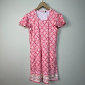 Cabana Life Women's XS Pink Orange Medallion Print Flutter Sleeve‎ Dress